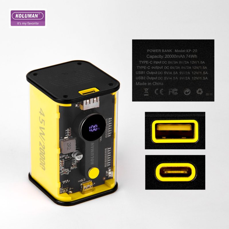 پاوربانک کلومن مدل KP-20 45W ظرفیت 20000 میلی آمپر ساعت زرد گارانتی 12 ماهه تکنوپاز - Image 6