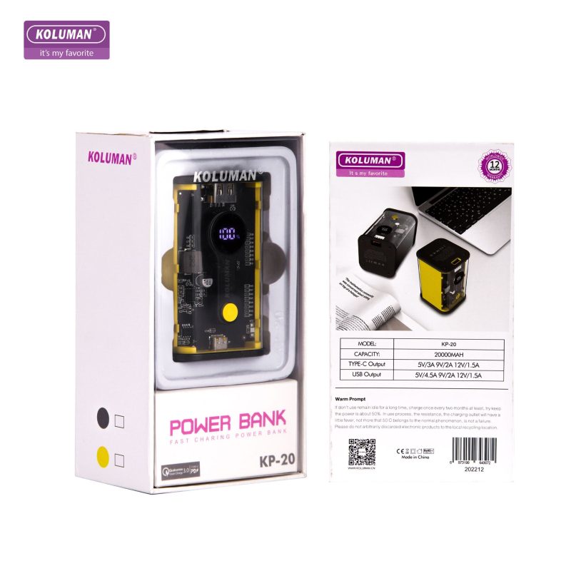 پاوربانک کلومن مدل KP-20 45W ظرفیت 20000 میلی آمپر ساعت زرد گارانتی 12 ماهه تکنوپاز - Image 3
