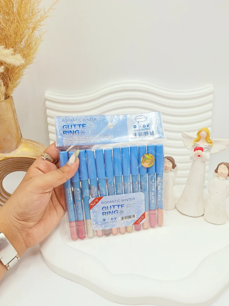 پک 12 عددی رژ مدادی گلیتری ضد آب اورجینال برند رمانتیک کد 2315