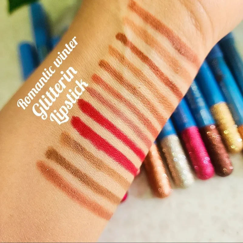 پک 12 عددی رژ مدادی گلیتری ضد آب اورجینال برند رمانتیک کد 2315