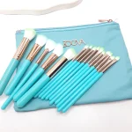 ست براش صورتی اصل 15 عددی لاکچری زووا با کیف چرمی (رنگ آبی روشن)